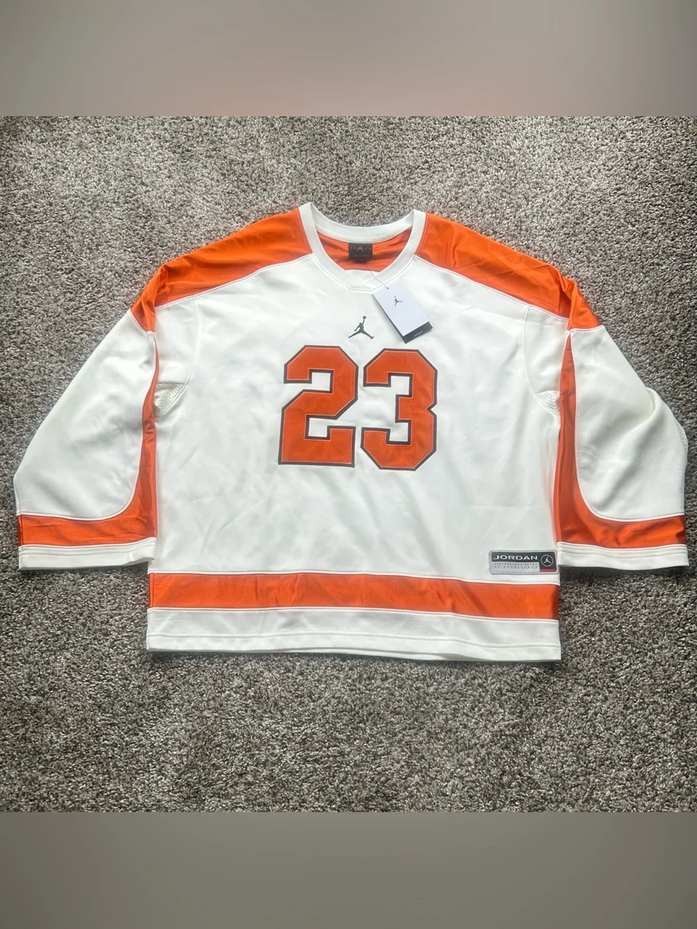 Nike Jordan Brooklyn Collegiate Hockey Jersey Orange Men’s Size Large HV0109-133